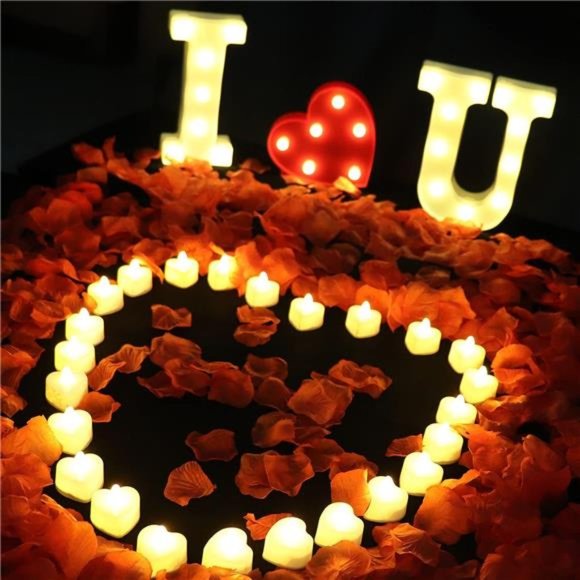 Valentines Decor 1000 Pieces Artificial Rose Petals with 24Pcs Heart Shaped LED - Picture 3 of 7